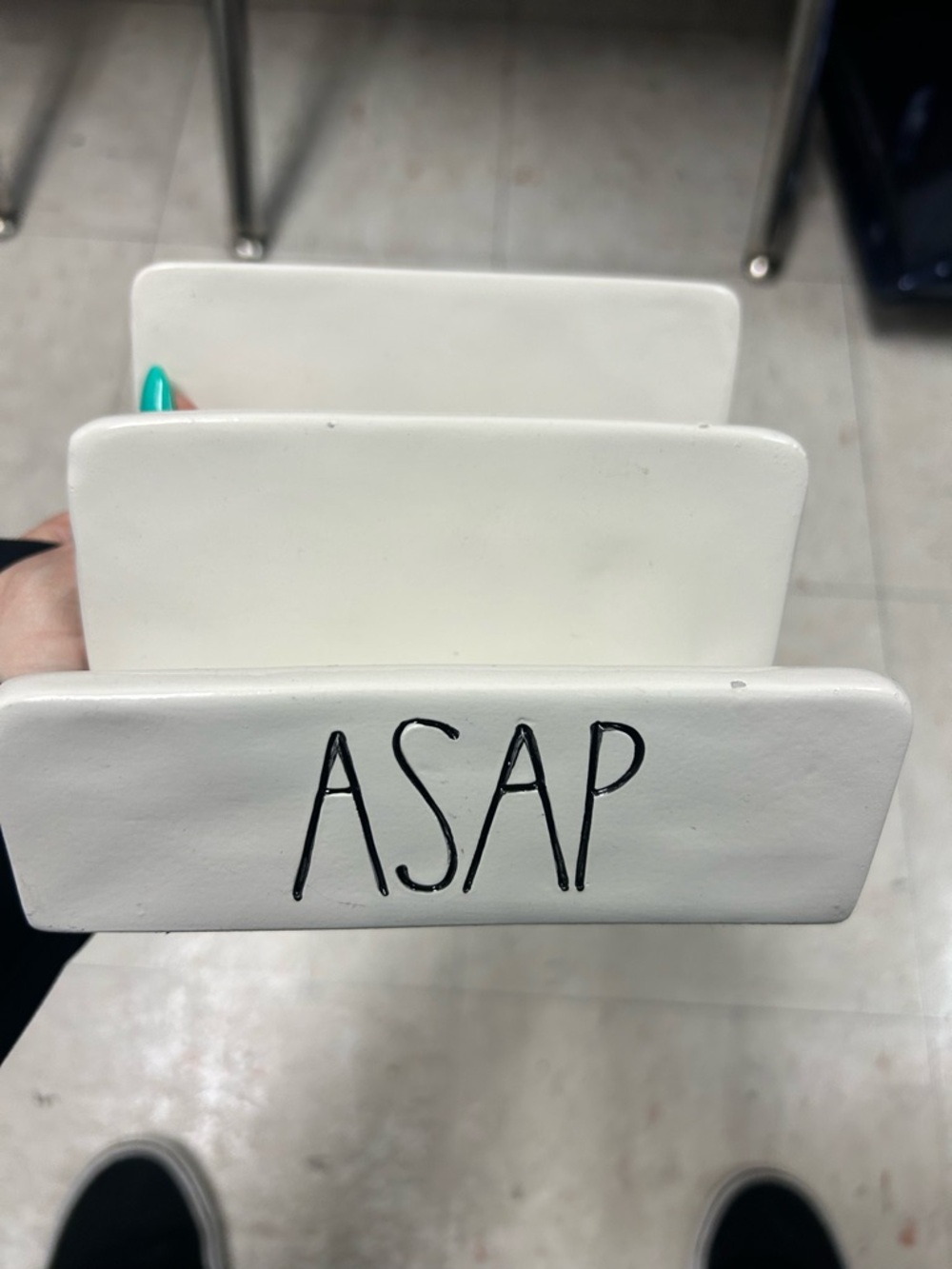 Rae Dunn White Ceramic ASAP Desk Mail Sorter